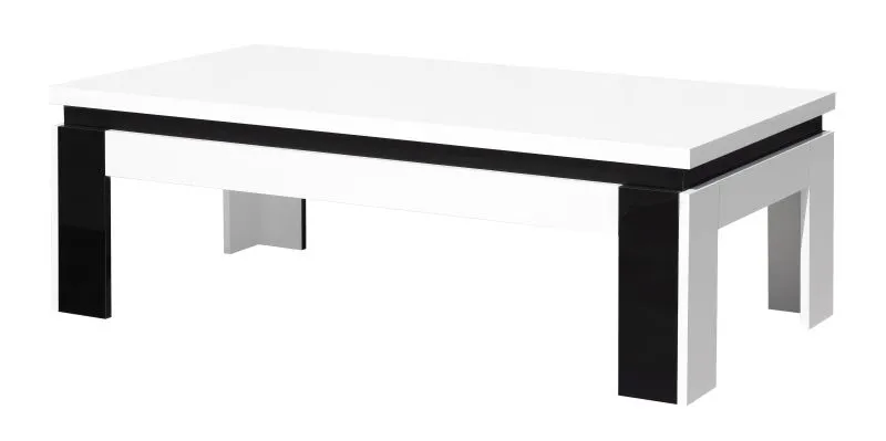 Table basse Livadia 13 | 42 x 125 x 65 cm | Design moderne | Finitions blanc et noir brillant