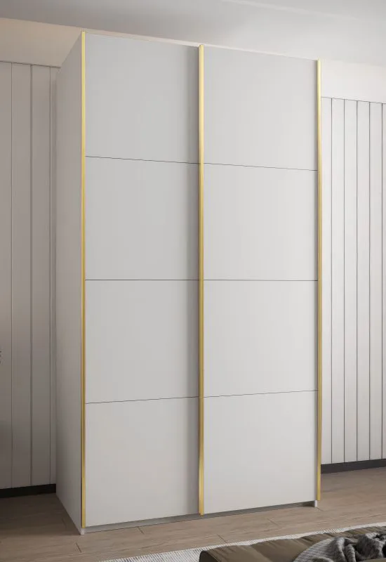 Armoire à portes coulissantes / Penderie / 6 étagères / 6 compartiments / 245,5 x 130 x 64 cm / 2 tringles à vêtements / 2 portes coulissantes / Couleur : Blanc / Soft-Close