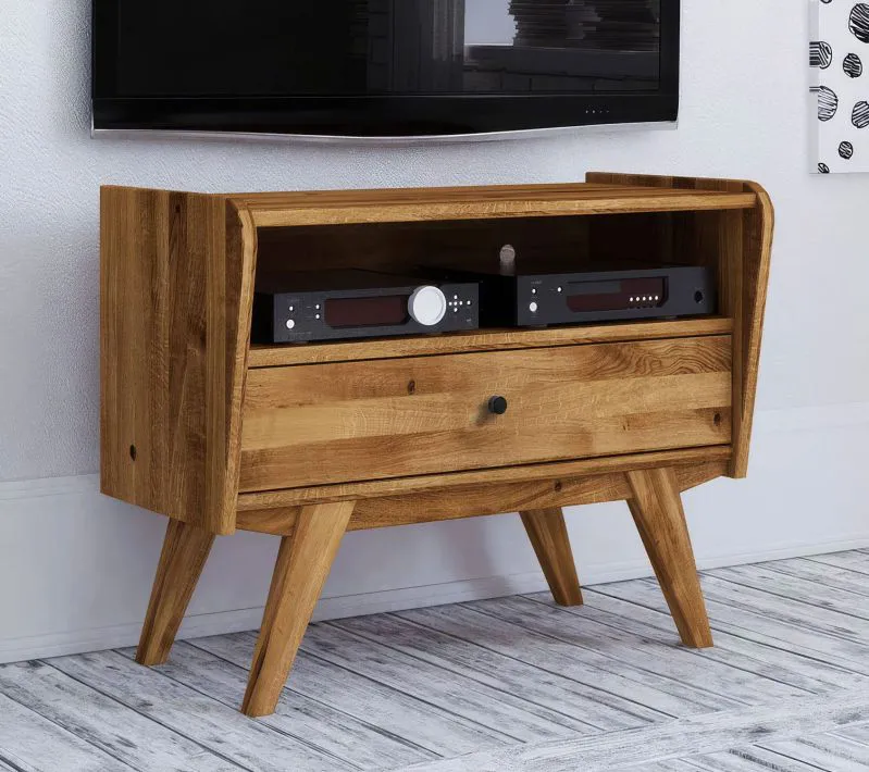 Meuble TV Otago 20 chêne sauvage massif huilé - Dimensions : 63 x 80 x 40 cm (H x L x P)