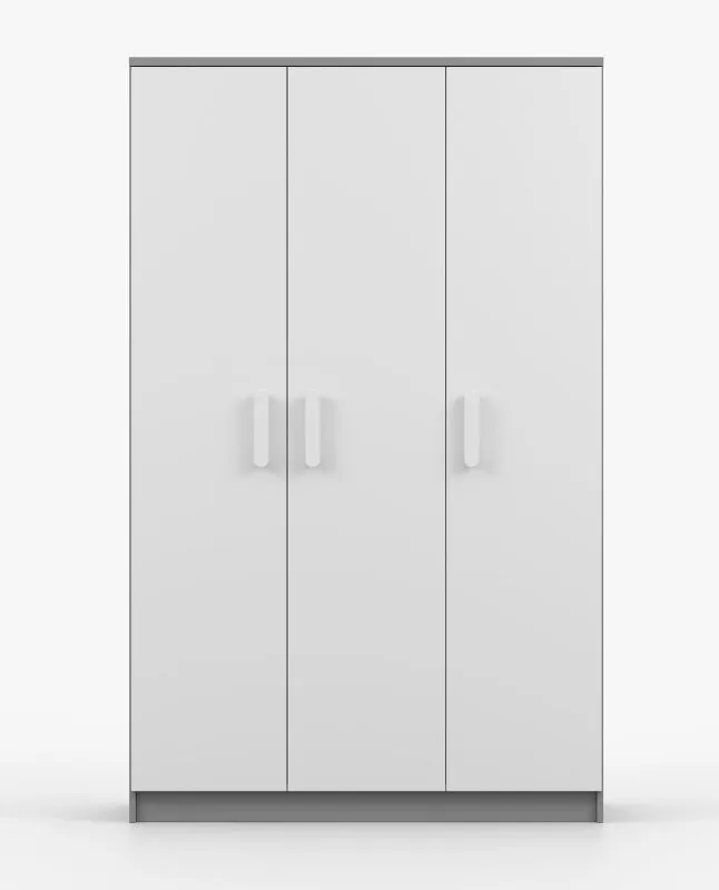 Armoire penderie Smolikas 116 | 3 portes battantes | Blanc & chêne Sonoma | 9 compartiments | 192 x 120 x 50 cm | Poignées bois