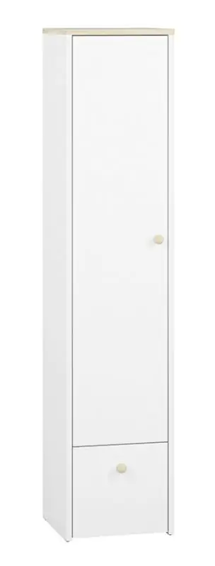 Chambre d'enfant - Armoire Egvad 06, couleur : blanc / hêtre - Dimensions : 193 x 43 x 40 cm (H x L x P), avec 1 porte, 1 tiroir et 4 compartiments