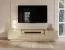 Meuble bas TV / Couleur : Cacao / Chêne Crémone / 2 portes battantes / Éclairage LED inclus / 3 compartiments / 203 x 40 x 43 cm / Fonction Push-to-open / Tableau TV / 2 tiroirs