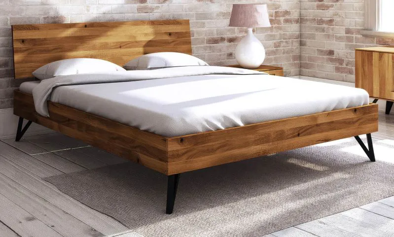 Lit double Masterton 02 en chêne sauvage massif huilé | 180 x 200 cm | Design haut de gamme
