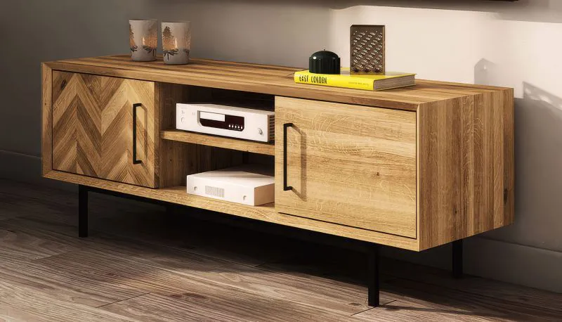 Meuble TV bas Kumeu 09 | Chêne sauvage massif huilé | 50 x 144 x 45 cm | Design premium