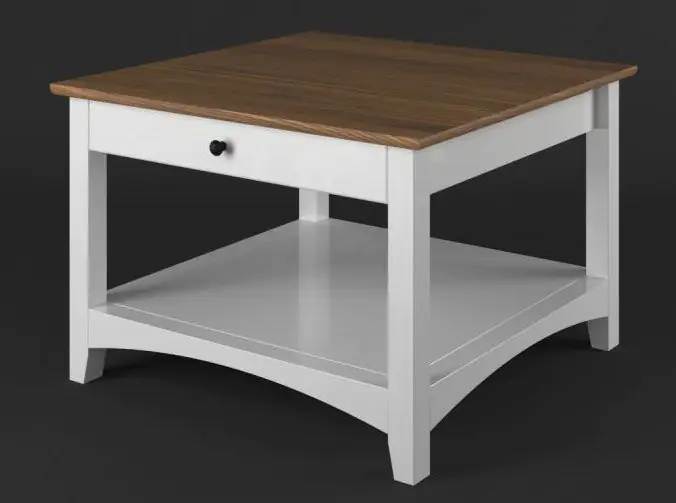 Table basse en bois de pin massif, blanc / brun Lagopus 08 - Dimensions : 90 x 90 x 51 cm (L x P x H)