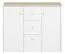 Commode Egvad 09, couleur : blanc / hêtre - Dimensions : 95 x 120 x 40 cm (h x l x p), avec 2 portes, 3 tiroirs et 6 compartiments