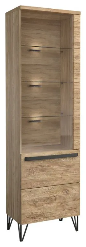 Vitrine Buzet 02 | Chêne/Noir | 201 x 56 x 40 cm | Porte à droite | Bois partiellement massif