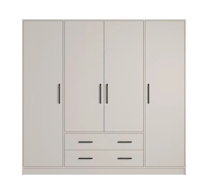Armoire contemporaine Hannut 06 | 4 portes | 2 tiroirs | 2 tringles | Cachemire | 190 x 200 x 56 cm