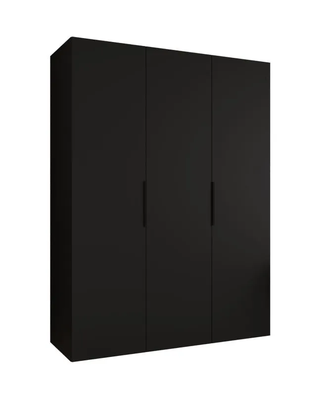 Armoire trois portes Korab 17 | Noir | 1,5 m de large | Poignées noires | Soft-Close | Deux tringles