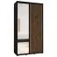 Armoire à portes coulissantes Mina noir et chêne | Grand miroir | Rangement spacieux | Poignées en métal noir | 140 cm