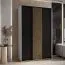 Armoire à portes coulissantes Mina blanc/noir | Grand espace de rangement | Lamelles chêne | Poignée acier noir | 235,2 x 160 x 60 cm
