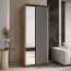 Armoire à portes coulissantes Mina avec miroir | Blanc & chêne | Façade laminée | Poignées noires | 235,2 x 100 x 60 cm