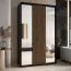 Armoire penderie Mina portes coulissantes miroir | Noir & chêne | Poignées métal noir | 235,2 x 160 x 60 cm | Grand espace de rangement