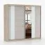 Armoire penderie coulissante 2,3 m avec miroir | Gris-blanc & chêne | Gorski 60 | 218 x 233 x 61 cm | 2 portes, 12 compartiments