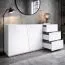 Commode / Buffet Beldran / Finition laquée blanche brillante UV / Système « Push to Open » / 3 tiroirs / 2 portes / 2 compartiments / 180 x 43 x 87 cm