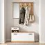 Ensemble complet de rangement Kelvini / Couleur : Sonoma / Blanc / Armoire à chaussures avec 3 compartiments et un tiroir / Portemanteau avec miroir / 6 crochets / Nombreuses surfaces de rangement