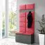 Penderie moderne avec assise rembourrée rouge | 215 x 100 x 40 cm | Rangement chaussures 8 paires | 6 patères | 4 compartiments