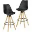 Tabouret de bar au design scandinave, Couleur : Chêne / Noir, repose-pieds & patins antidérapants