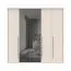 Armoire à portes battantes avec cadre Neiafu 42, deux portes miroir, trois tringles à vêtements, couleur : cachemire, dimensions : 224 x 227 x 56 cm, pieds réglables, neuf étagères