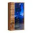 Meuble-paroi avec deux vitrines suspendues Volleberg 75, couleur : chêne wotan / blanc - dimensions : 150 x 280 x 40 cm (h x l x p), avec éclairage LED bleu