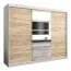 Armoire à portes coulissantes / Penderie Aizkorri 06A avec miroir, Couleur : Blanc mat / Chêne de Sonoma - Dimensions : 200 x 250 x 62 cm (H x L x P)