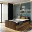 Lit double Kerema 10 | Noyer, Orme & Jaune | 160 x 200 cm | Design moderne & rangements intégrés