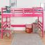 Lit mezzanine 90 x 190 cm pour enfants, "Easy Premium Line" K22/n, bois de hêtre massif laqué rose, convertibles
