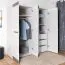 Armoire penderie Knoxville 28 | 4 portes dont 2 miroirs | 3 tiroirs | 5 compartiments | Pin blanc/gris | 202 x 183 x 65 cm