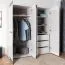 Armoire penderie Knoxville 28 | 4 portes dont 2 miroirs | 3 tiroirs | 5 compartiments | Pin blanc/gris | 202 x 183 x 65 cm