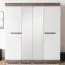 Armoire penderie Knoxville 28 | 4 portes dont 2 miroirs | 3 tiroirs | 5 compartiments | Pin blanc/gris | 202 x 183 x 65 cm
