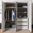 Armoire penderie Knoxville 28 | 4 portes dont 2 miroirs | 3 tiroirs | 5 compartiments | Pin blanc/gris | 202 x 183 x 65 cm