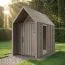 Abri de jardin gris-marron / Fenêtre triangulaire / Gris-marron / Surface au sol : 4,64 m² / Style scandinave / Malmö 23 / Toit à deux versants / Dimensions extérieures : 162,4 x 285,7 cm