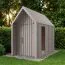 Abri de jardin avec fenêtre en verre de sécurité / Gris-marron / 162,4 x 207,7 cm / Surface au sol : 4,50 m² / Style scandinave / Toit en pente / Bois d'épicéa / Malmö 18