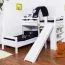 Lit superposé Forme-L 90 x 200 cm | Hêtre massiv | Laqué Blanc | avec étagère et toboggan | incl. sommier à lattes | convertible Abbildung