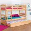 90 x 200 cm Lit superposé pour enfants avec coffre de lit comme 3ème surface de couchage | Bois massif: Hêtre | Laqué Naturel | convertible en 2 lits simples | Coffre de lit comme espace de rangement ou de couchage | Incl. Sommier à lattes déroulable Abbildung