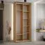 Armoire à portes coulissantes Mina avec miroir | Blanc & chêne | Façade laminée | Poignées noires | 235,2 x 100 x 60 cm