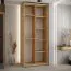 Armoire à portes coulissantes Mina avec miroir | Blanc & chêne | Façade laminée | Poignées noires | 235,2 x 100 x 60 cm