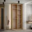 Armoire miroir Mina chêne avec portes coulissantes | Brosses anti-poussière | Poignée métal noir | 235,2 x 110 x 60 cm