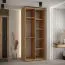 Armoire Mina portes coulissantes | Chêne et noir | Grand espace de rangement | Lamelles aspect chêne | 235,2 x 120 x 60 cm