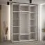 Armoire à portes coulissantes Mina blanc/noir | Grand espace de rangement | Lamelles chêne | Poignée acier noir | 235,2 x 160 x 60 cm