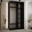 Armoire à portes coulissantes Mina noir et chêne | Grand miroir | Rangement spacieux | Poignées en métal noir | 140 cm