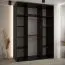 Armoire penderie Mina portes coulissantes miroir | Noir & chêne | Poignées métal noir | 235,2 x 160 x 60 cm | Grand espace de rangement