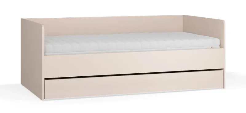 Lit de jour avec tiroir / Couleur : Beige / Sommier à lattes avec élévateur / Surface de couchage : 90 x 200 cm / Coffre de lit pour linge de lit / Lit d'appoint