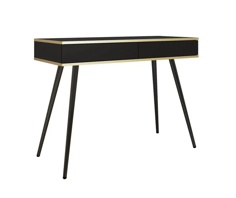 Coiffeuse noire Horsham 71 | 2 tiroirs push-to-open | Protection ABS | Pieds métal noirs | 102 cm