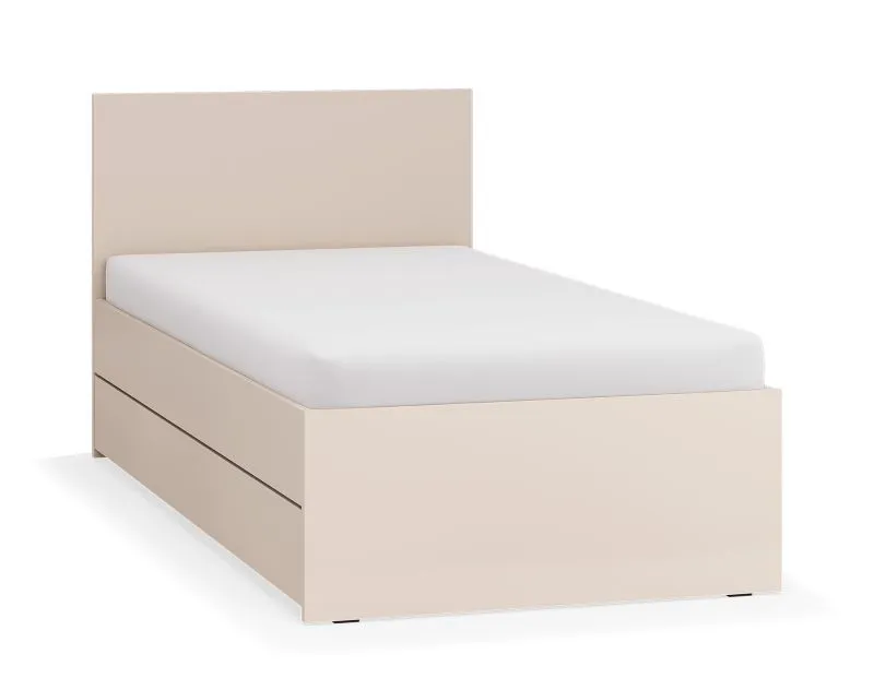 Lit une place avec coffre | 90 x 200 cm | Beige élégant | Sommier à lattes relevable inclus | Idéal chambre à coucher