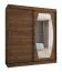 Armoire à portes coulissantes avec une porte miroir / Couleur : Noyer / 1,8 mètre de large / 10 compartiments / Deux tringles à vêtements / Rails en aluminium / Penderie
