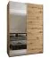 Penderie / Armoire à portes coulissantes / 245,5 x 170 x 64 cm / 11 compartiments / 2 tringles à vêtements / 2 portes coulissantes / Soft-Close / Miroir / Couleur : Chêne Artisan