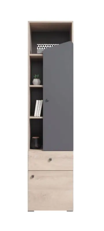 Chambre d'adolescents - Armoire à portes battantes / armoire Chiny 04, couleur : chêne / gris - Dimensions : 190 x 45 x 40 cm (H x L x P)