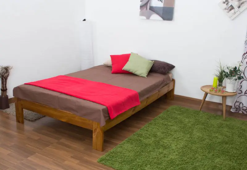 Lit simple / lit d'appoint en pin massif, couleur chêne A10, avec sommier à lattes - dimension 120 x 200 cm