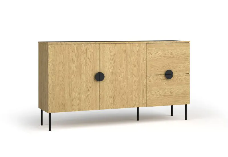 Buffet Amfipoli 02 | 2 tiroirs Soft-Close | 2 portes | Chêne Baltique | 87,5 x 160 x 40 cm